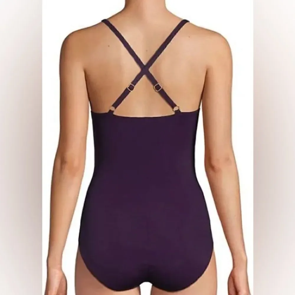 Land's EndX Back Pleated One Piece Swimsuit Various Soft Cup BlackBerry Various